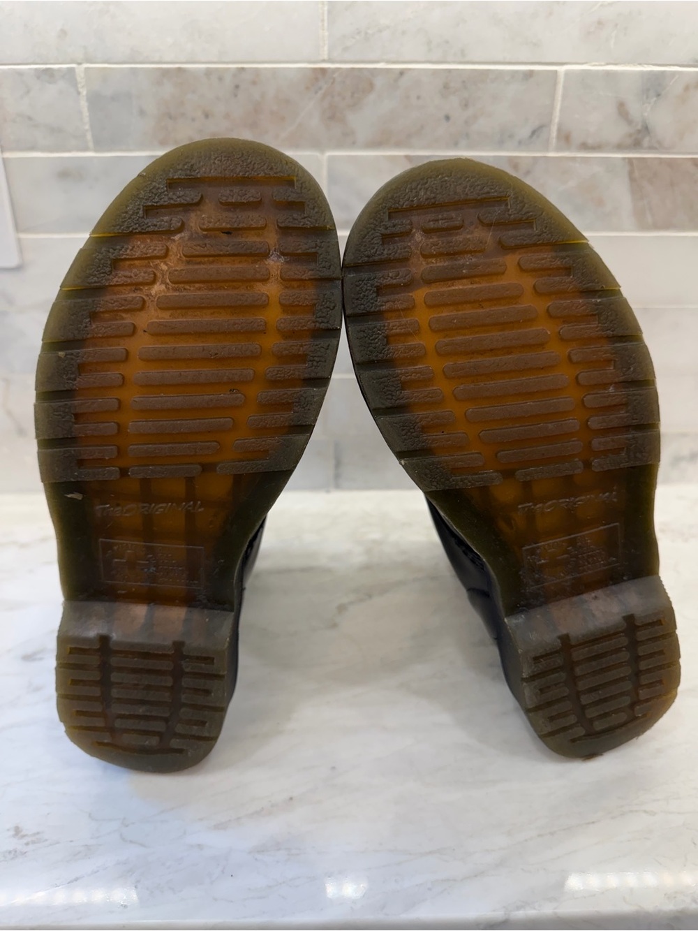 Dr. Martens Black Lace-Up Leather Combat Boots with Yellow Stitching - Picture 13 of 16